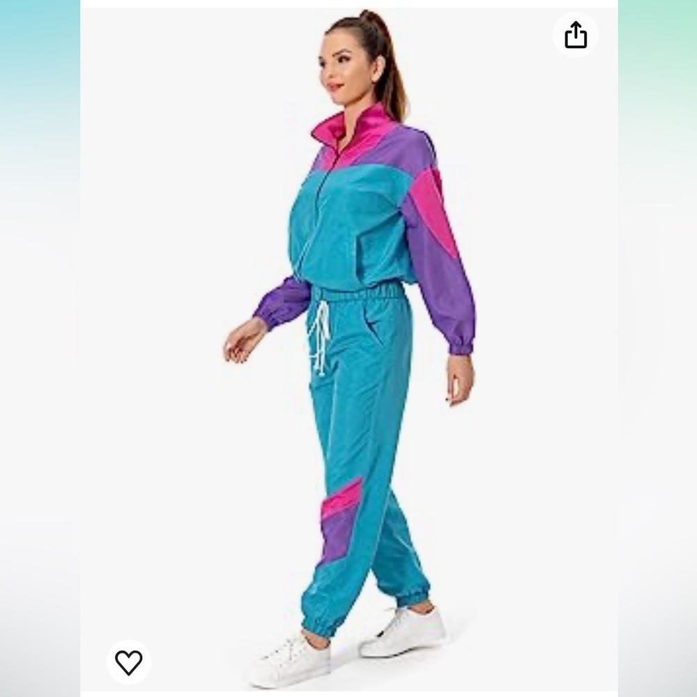 Women 80s Sportswear Set 2 Piece Outfits Casual Sweatsuits Retro Tracksuit